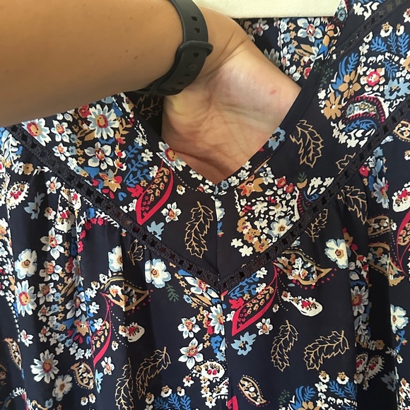 SIENNA SKY | Boho Multicolor Paisley Floral Women's Short Sleeve Blouse - Picture 7 of 14